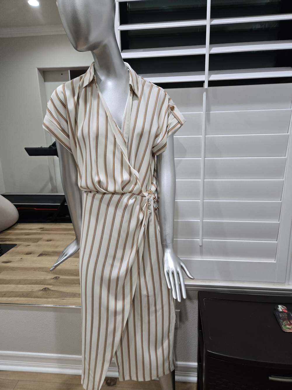 Zara Cream Dress with Tan Stripe Wrap Detail